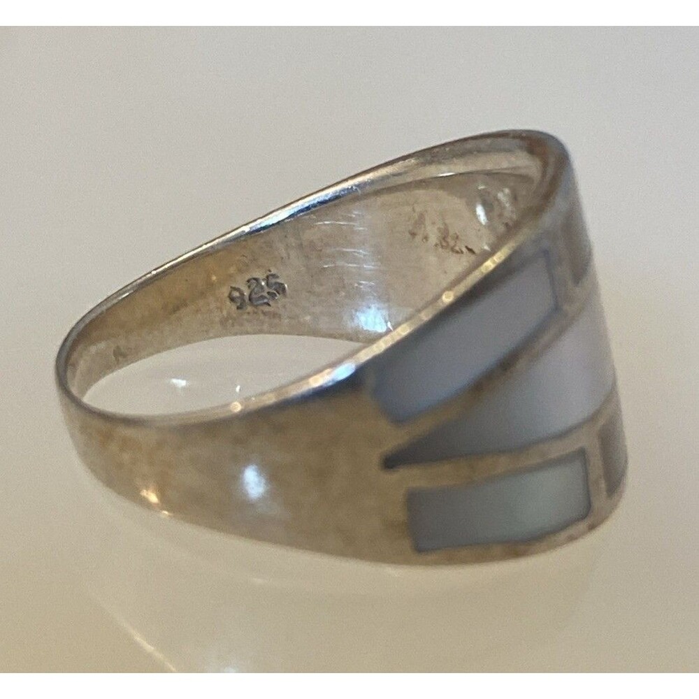 Mother of Pearl Inlay 925 Sterling Silver Nacre Iridescent Mosaic Tile Ring 7.5 - Picture 8 of 11